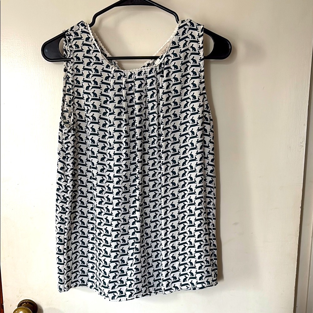 Loft Green and White Bunny Print Top